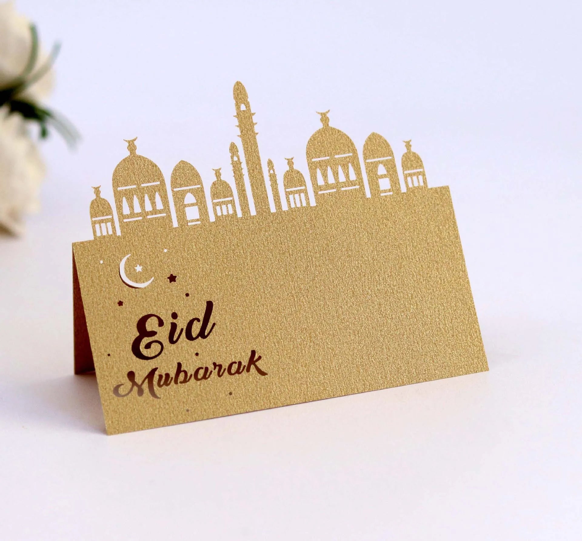 Nicro Custom Glitter Eid Mubarak Muslim Festival  Hollow Card  Ramadan Table Standing Greeting  Laser CutInvitation Cards