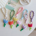 Cute Handmade Weaving Flower Wind Chimes Keychain Lanyard Knitting Bag Pendant Car Trinket Anti-lost Ring Buckle Keyring Charms