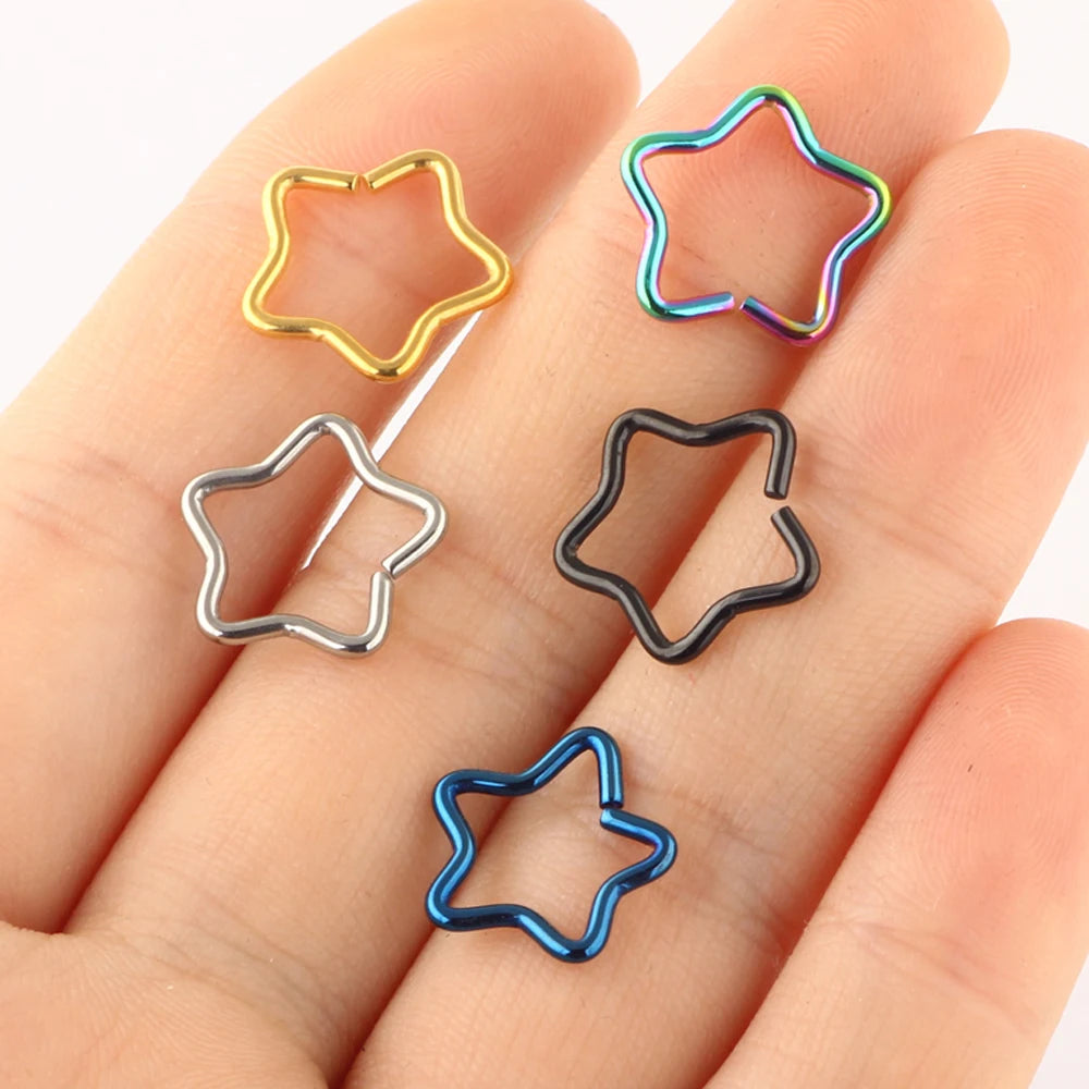 16G Stainless Steel Star Nose Rings Hoop Lip Tragus Cartilage Earring Helix Ear Stud Body Piercing Jewelry Mix Colors 30pcs