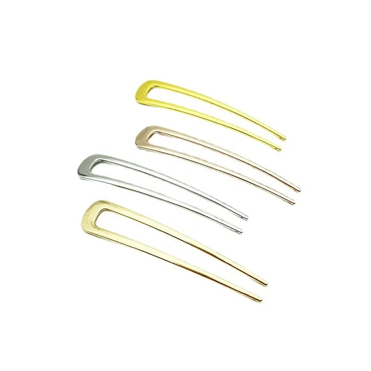100mm Female French Hairpins Bun 10cm Waved Matte Shiny Gold Silver Metal Hair Stick Clips U Shaped Hair Forks Shape Hair Pin