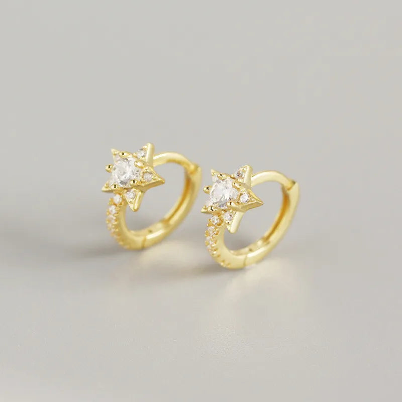 Rock Shiny Chic Star Ear Buckle for Fashion Women Genuine 925 Sterling Silver Star Jewelry Earrings