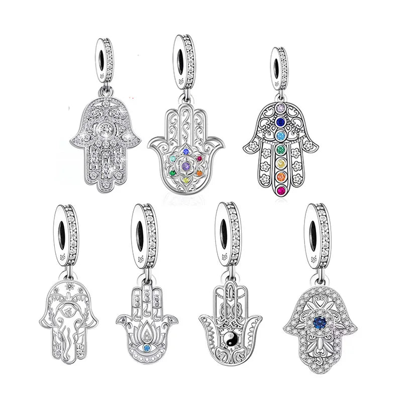 Fit Original Pan Charms Bracelet 925 Sterling Silver Good Luck Fatima Evil Eye Hasma Hand Chakra Bead for Women Jewelry Making
