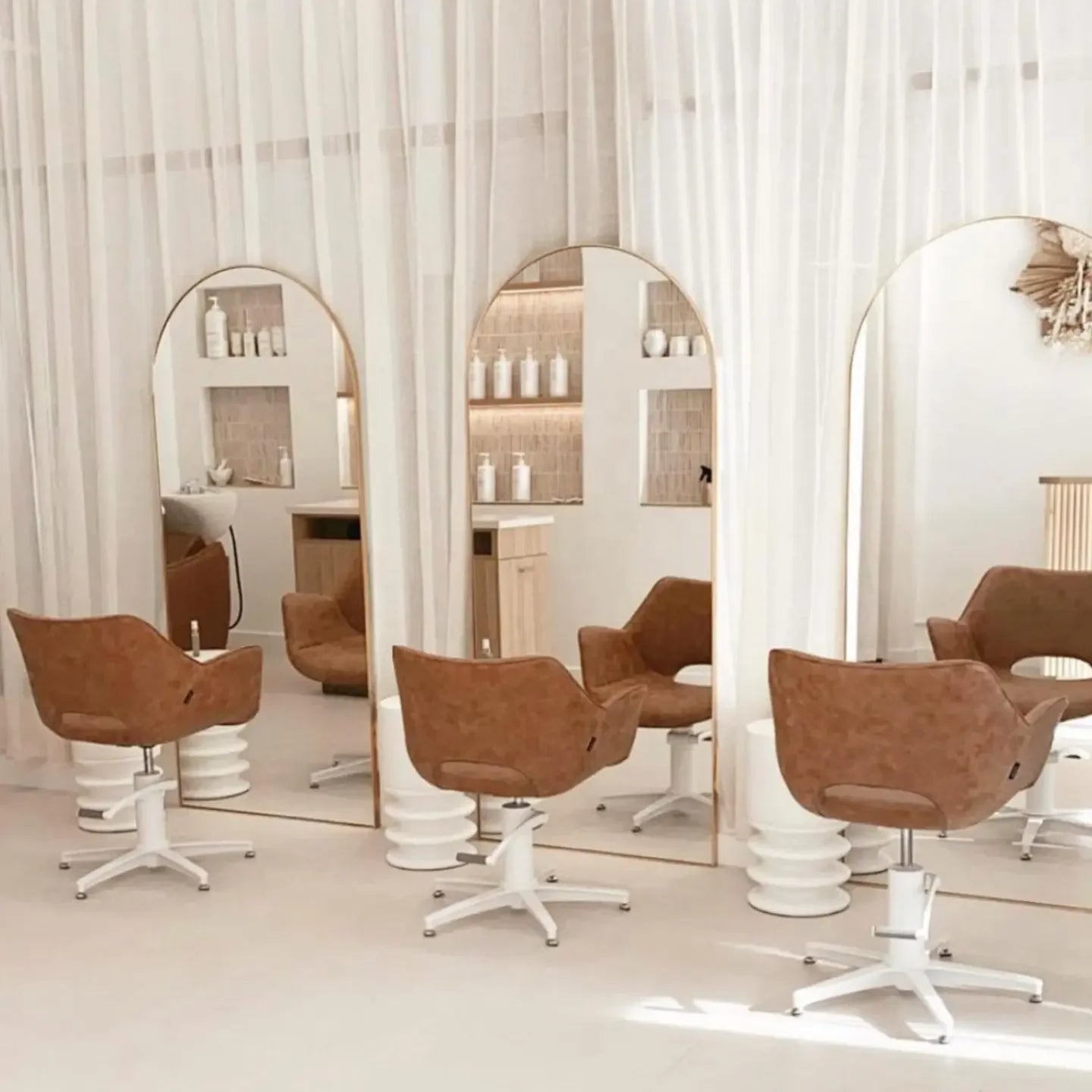 Wall Mount Arched Hair Dressing Salon Mirror Styling Station