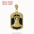 Certified Ancient Silver Pendant Hetian  Ink Jade Guanyin Silver Inlaid Gold Live Men's Necklace Gift