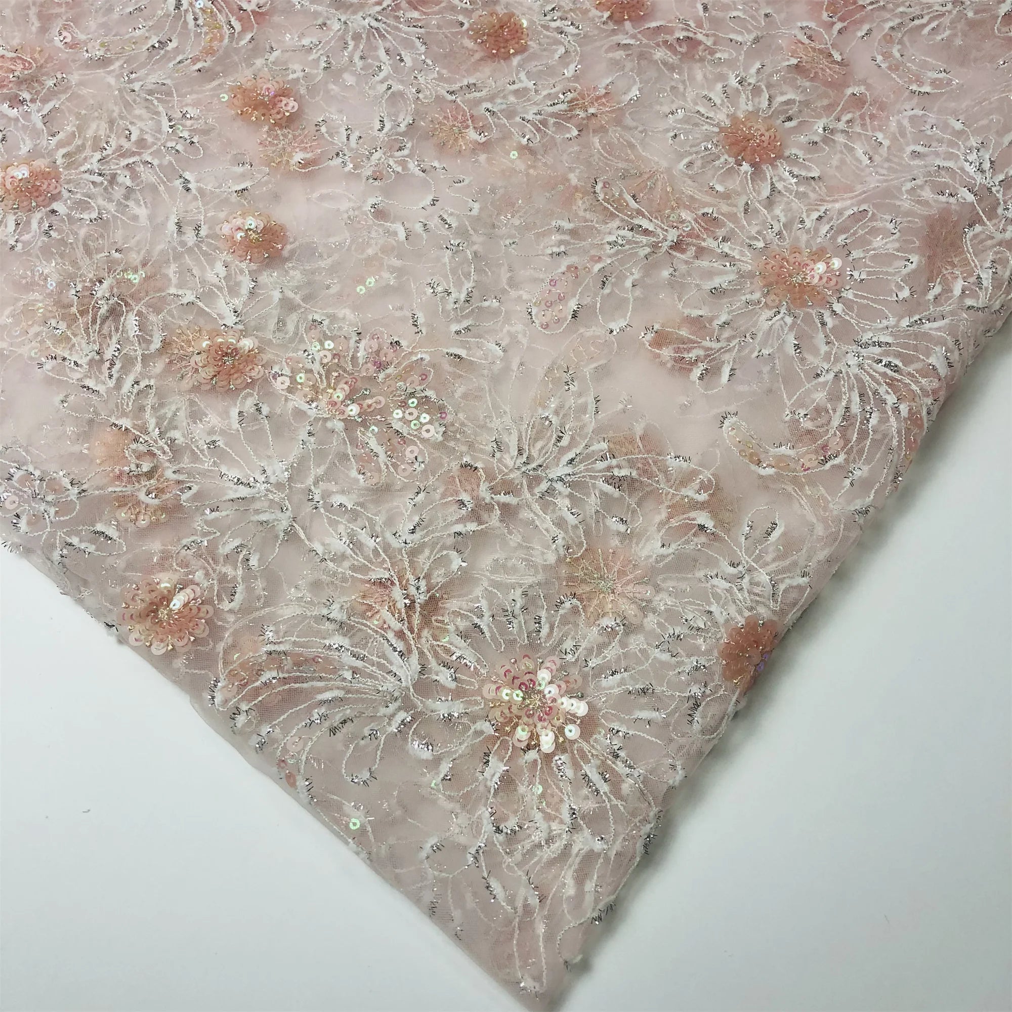China Wholesale 3D Flower Embroidered 100% Polyester Eco-Friendly Mesh Lace Fabric for Wedding Evening Dresses