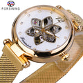 Forsining Womens Watch Top New Luxury Creative Diamond Female Watch Automatic Mechanical Waterproof Luminous Mesh Lady Clock