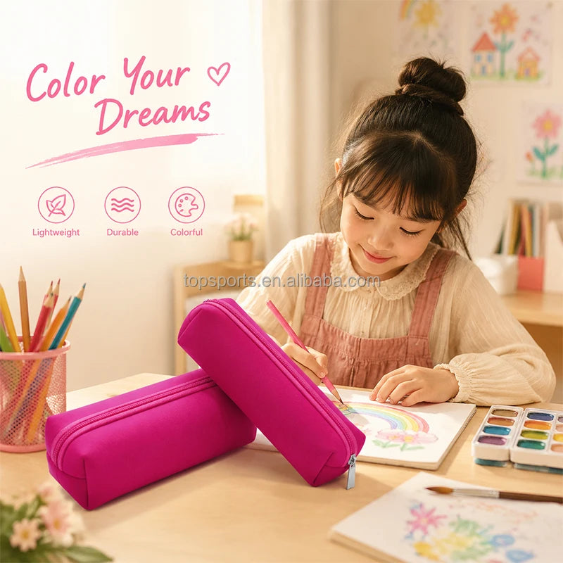 Fashionable Neoprene Zippered Rectangle Durable Pencil Pouches Bag with Letter Pattern