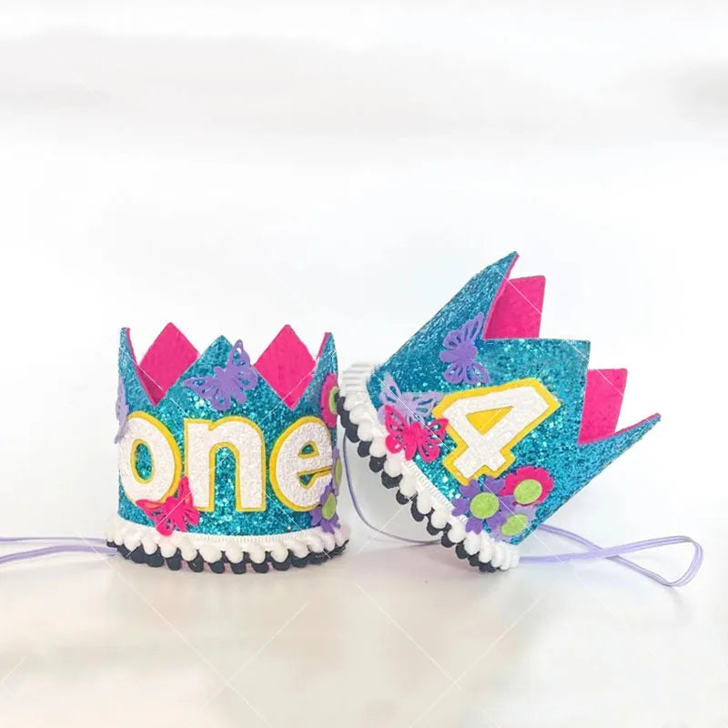 Non Woven Fabric Kid's  Birthday  Crown  Hat  Princess Hat With Butterflies Pattern