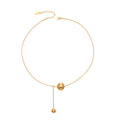 Bohemian 18K Gold Plated Stainless Steel Snake Chain Mirror Polished Ball Tassel Necklace Adjustable for Women Wholesale