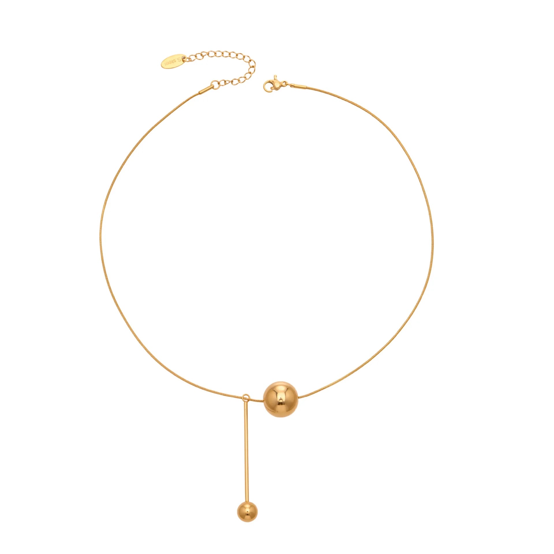 Bohemian 18K Gold Plated Stainless Steel Snake Chain Mirror Polished Ball Tassel Necklace Adjustable for Women Wholesale