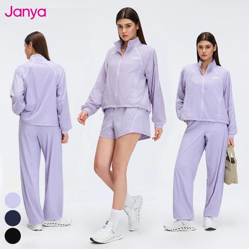 Janya Lightweight Breathable Casual Loose Women's Set Gym Fitness Outfit Color Blocking Sportswear Full Zipper Yoga Jacket Sets