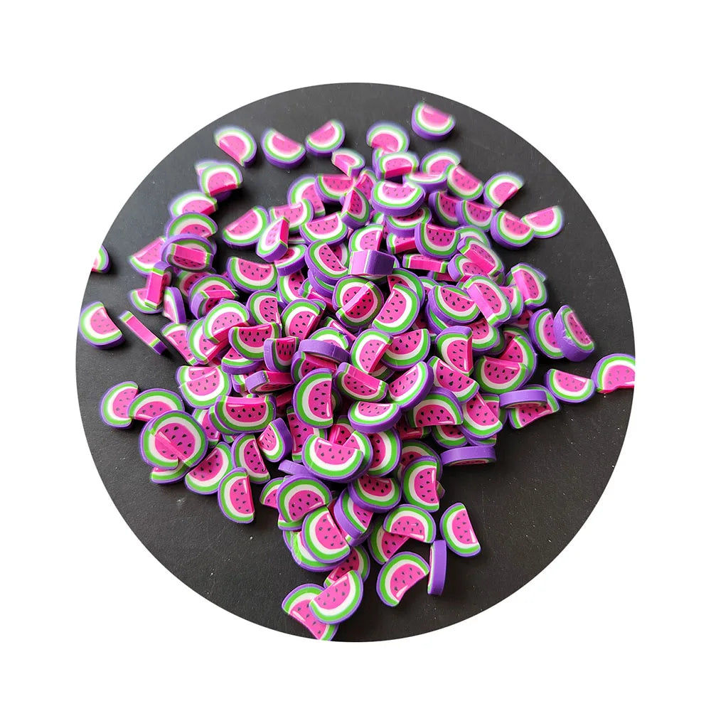 500g/Lot Purple Watermelon Fruit Polymer Clay Slime Charms Hot Clay Beads Sprinkles for Phone Case Nail Art Scrapbooking DIY