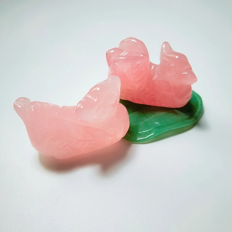 2026 DIYNatural Blue Obsidian Crystal Rose Quartz Mandarin Duck Carving Head Sculpture Healing Volcanic Stone Animal Stone