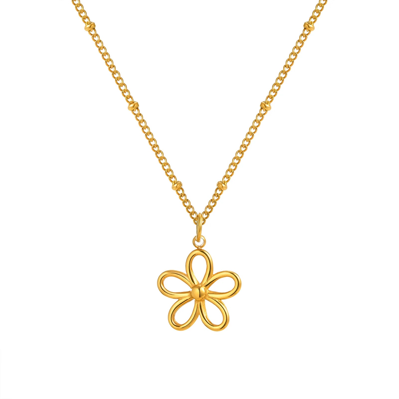 N&S Women's Stainless Steel Hollow Flower Pendant Necklace with Gold Plating Delicate Summer Fashion Jewelry