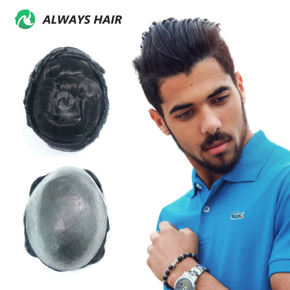 CNG - Invisible Natural Hairline Super Thin Skin Toupee for Man Human Hair 0.03-0.04 mm PU Men Wig