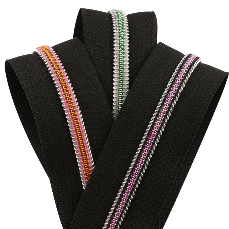 Custom Hight Quality Plating Gold Silvery rainbow Teeth #5 #7 Nylon Zipper Rolls for Bag