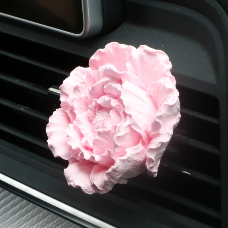 Wholesale Pink Peony Scented Ceramic Flower Car Vent Clip Aroma Air Freshener Home Porcelain Fragrance Essential Oil Diffuser