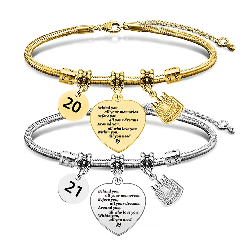 Ywganggu Factory Wholesale Custom Happy Birthday Mom Bracelet Engraved Commemorative Gifts Stainless Steel Bracelets Jewelry