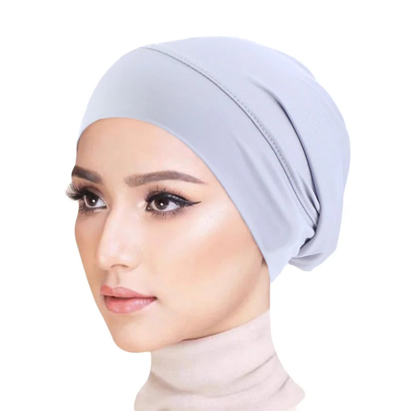 Stretchy Muslim Women Dome Bottom Head Wrap Turbans Solid Color Elastic Inner Hijab Dome Cap