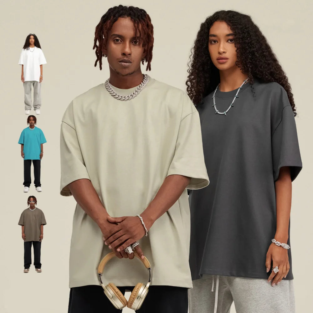 Wholesale Men's T-Shirt Round Neck Unisex Boxy Oversized Heavy Weight 425 Gsm Tshirt Plain Heavyweight Cotton T Shirt