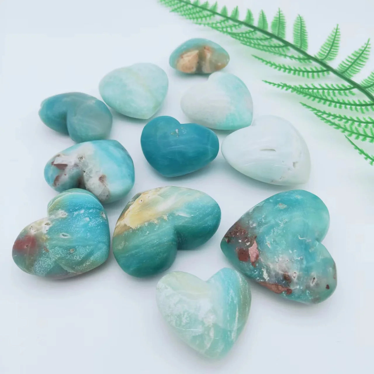 Wholesale Bulk Crystals Handmade Polished Healing Gemstone Amazonite Heart Shaped  Palm Stones