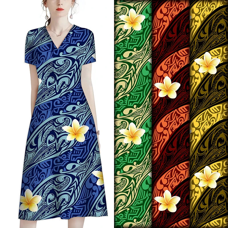 Rayon Customised Fabric Polynesian Style Egg Flower Printed Viscose Fabric for New Zealand Clothing