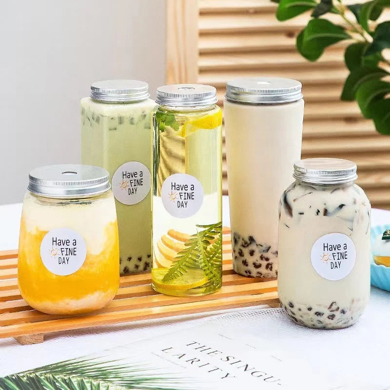 Factory Wholesale Customizable Rectangle 350ml 500ml 600ml Food Grade PET Plastic Bottles Screen Printed Boba Bubble Bear Bottle