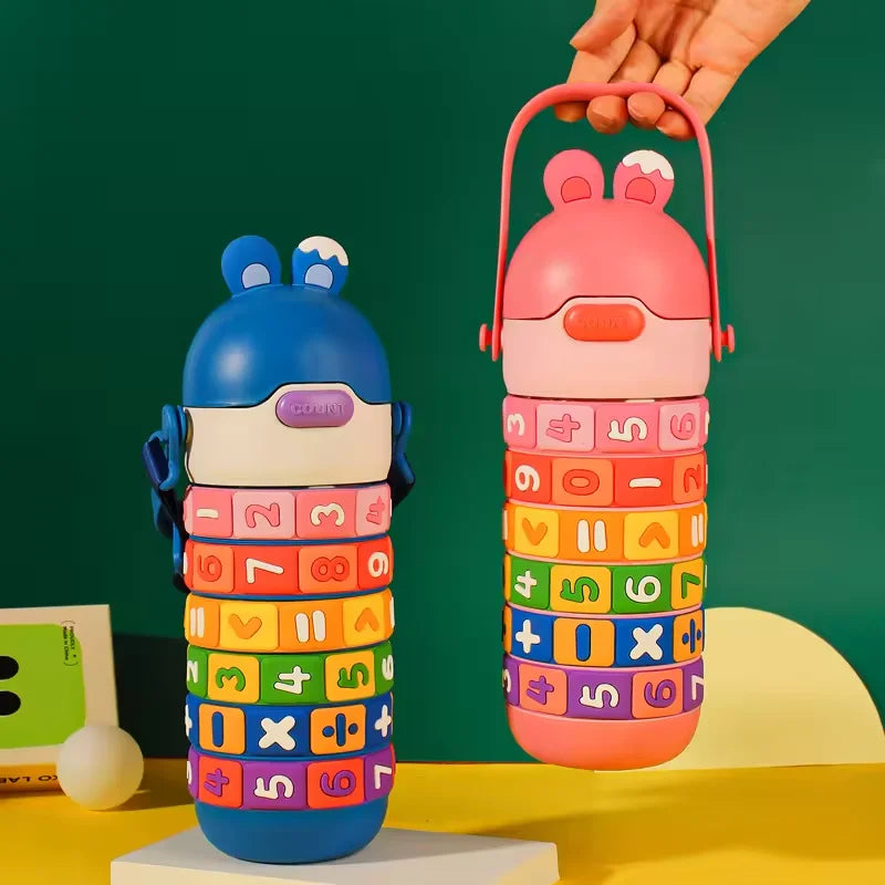 15oz Large Capacity Bullet-Shaped Digital Thermos Cup Children Eco-Friendly 316 Stainless Steel Water Bottle Puzzle Design