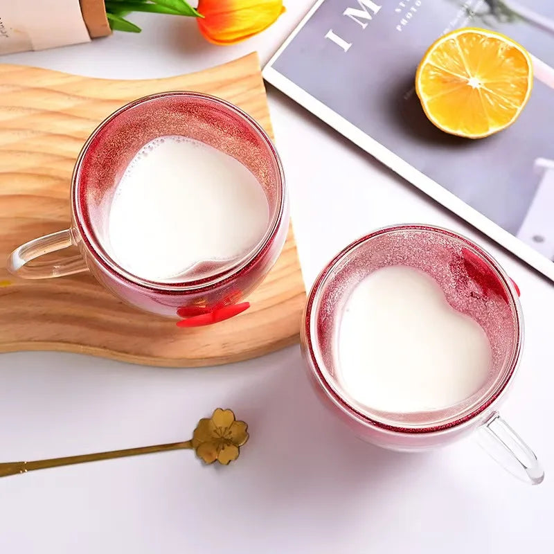 Creative 180 240ml Clear Glasses Coffee Mug Gift Tea Beer Transparent Love Cup Heart Shaped Double Wall Glass Mugs