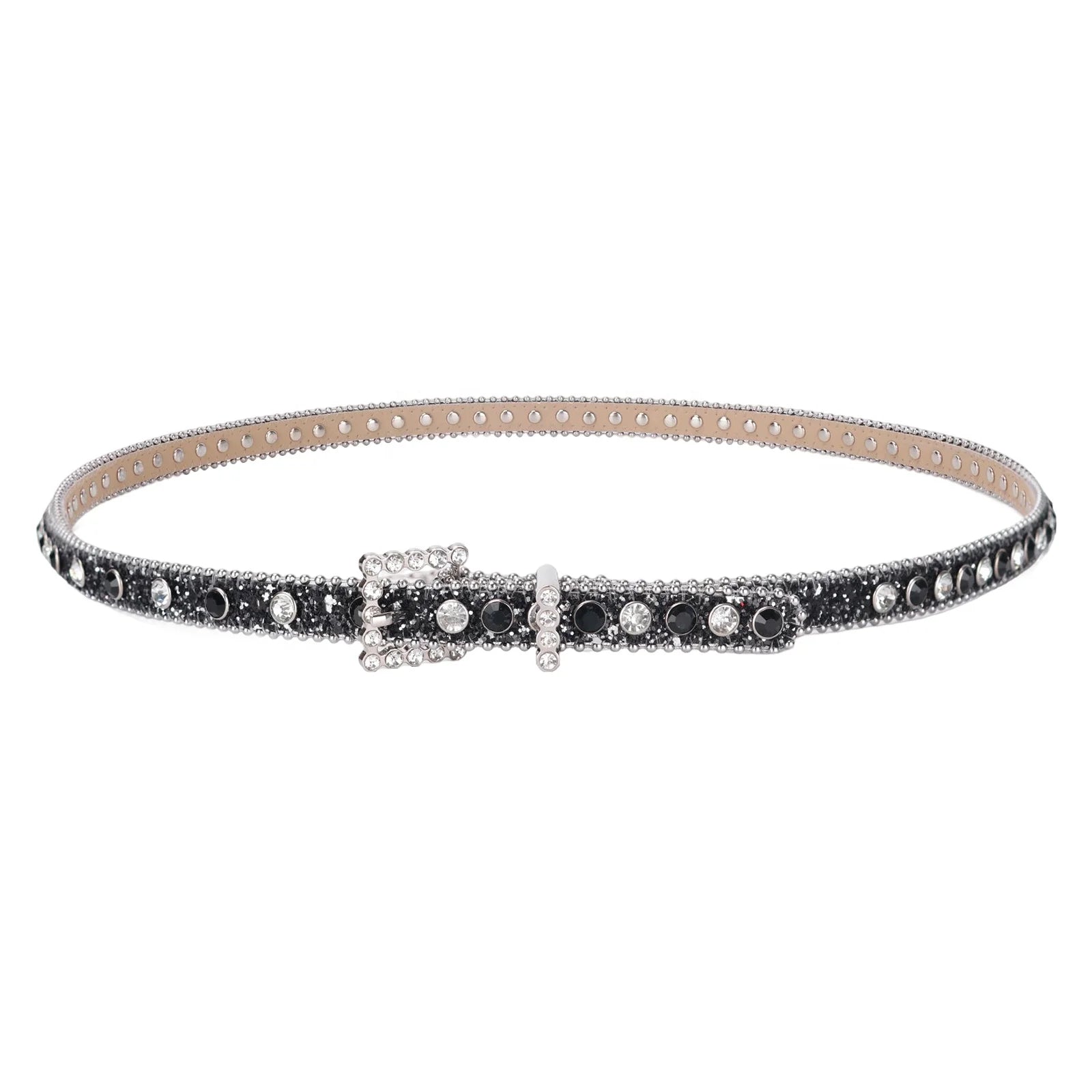 Fashion Ladies Rhinestone Skinny Belt for Women Western Thin Cowgirl Diamond Crystal Studded Golf Belt Strap for Dress Jeans