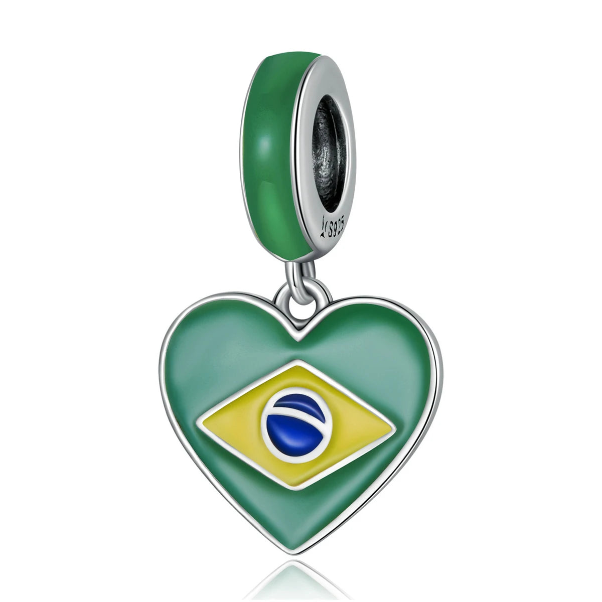 Heart-Shape Brazilian Flag Charm 100% 925 Sterling Silver Pendant for Women for DIY Bracelet Making Fine Jewelry Gift SCC2084