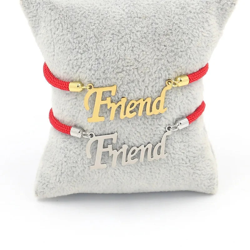 Lucky Red String Stainless Steel Gold Silver Letter Friend Friendship Bracelet for Women Men