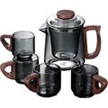 Borosilicate Glass Teapot and Cup Set with Walnut Handle