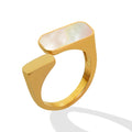 Vintage Rose Gold Plated Stainless Steel White Seashell Geometric Trendy Open Ring Bezel Setting for Women Anniversary Gift MegaBDM