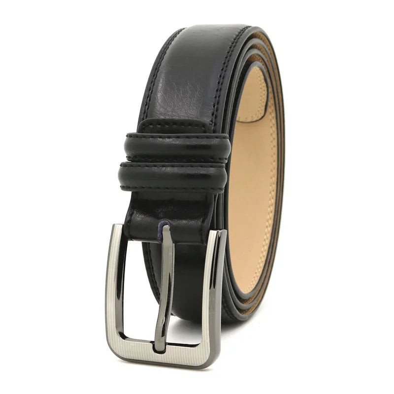 Fashion Custom logo Zinc Alloy 3.3cm Wide Pin Buckle Real Pure Leather Belt Cow Genuine Leather Belts for Men
