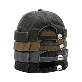 Unisex washed cotton denim Brimless baseball cap Docker Cap Rolled Cuffed Beanie Skull Hip-hop streetwear hat