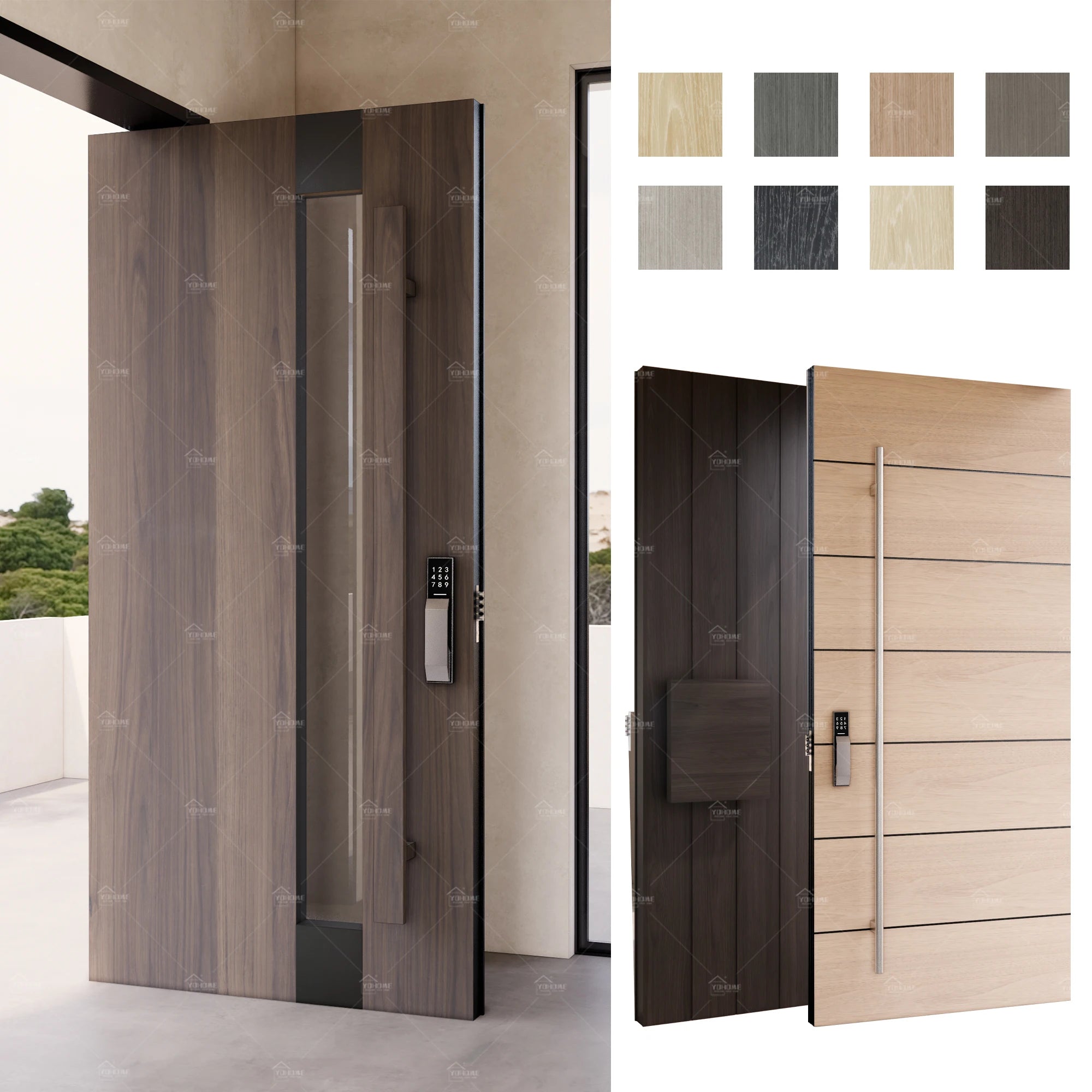 Australia Modern Hotel Villa Solid Wood External Pivot Door Luxury Main Smart Locks Security Exterior Timber Front Door