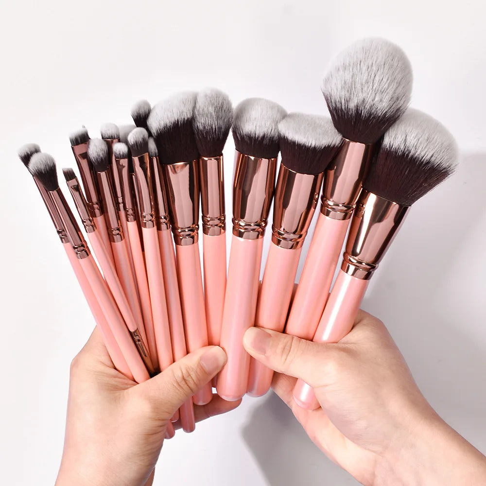 Wholesale Professional 8-Piece Pink Synthetic Hair Wood Handle Face Makeup Brush Set Concealer Shaving Brush-No Logo Private