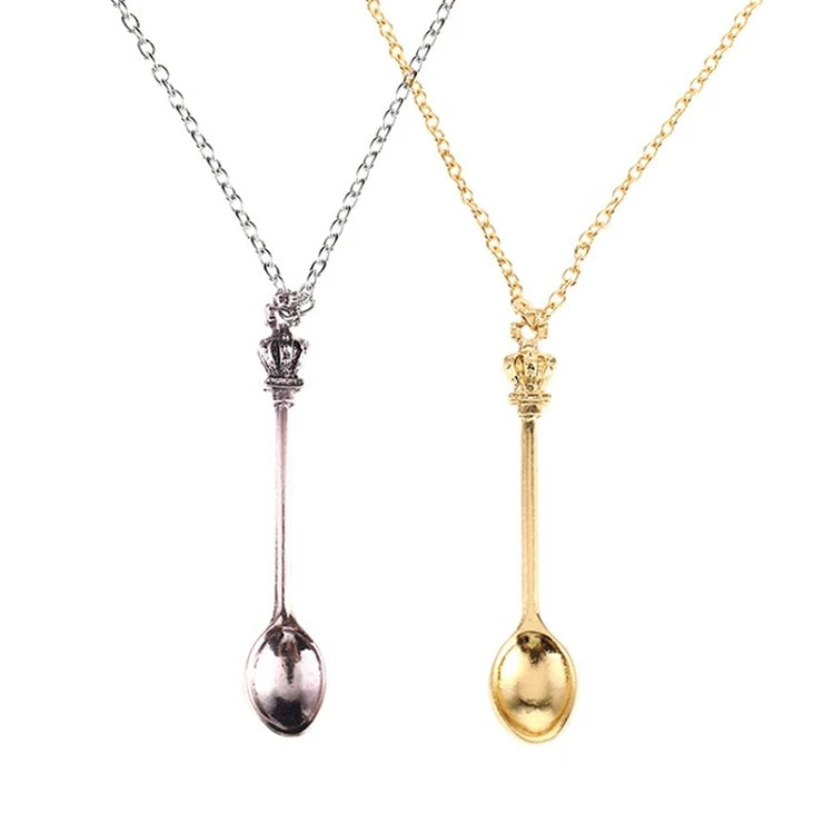 G83 Accessories Crown Mini Tea Spoon Classical Necklaces Spoon Women Necklace