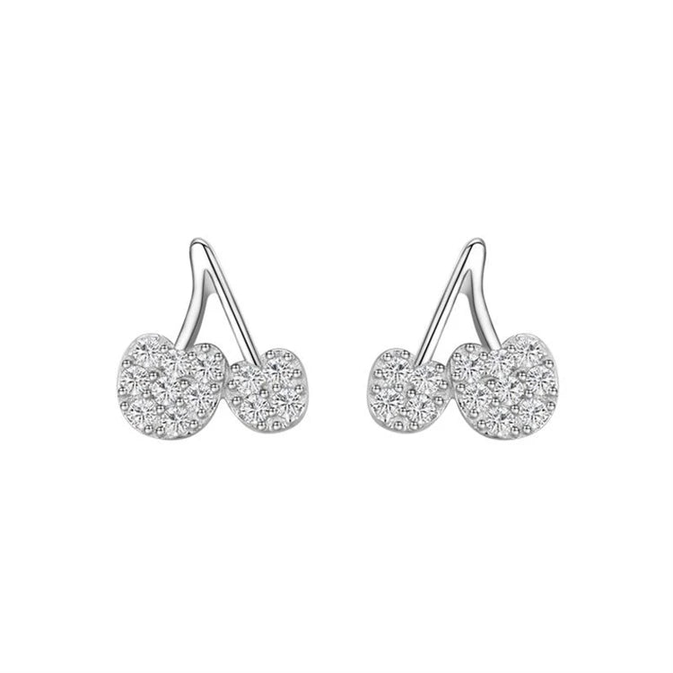 Dainty 925 Sterling Silver Sweet Cherry Cute Mini Fruit Stud Earrings for Women