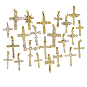 CZ8799 Oro Laminado Gold Plated San Judas Dijes Colgantes Hip Hop Cross Jesus Religious Diamond Fashion Jewelry Pendant Charms