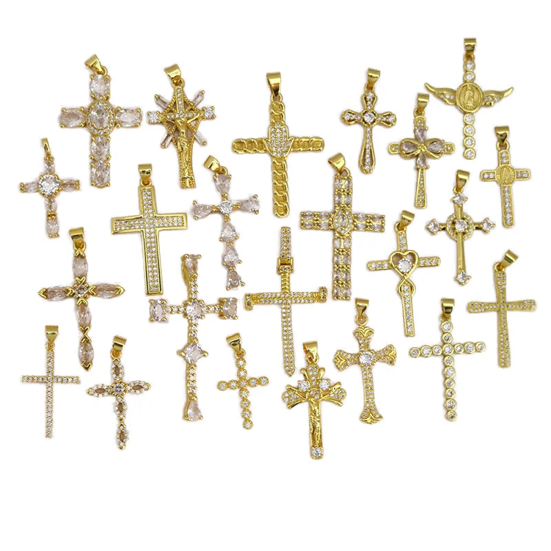 CZ8799 Oro Laminado Gold Plated San Judas Dijes Colgantes Hip Hop Cross Jesus Religious Diamond Fashion Jewelry Pendant Charms