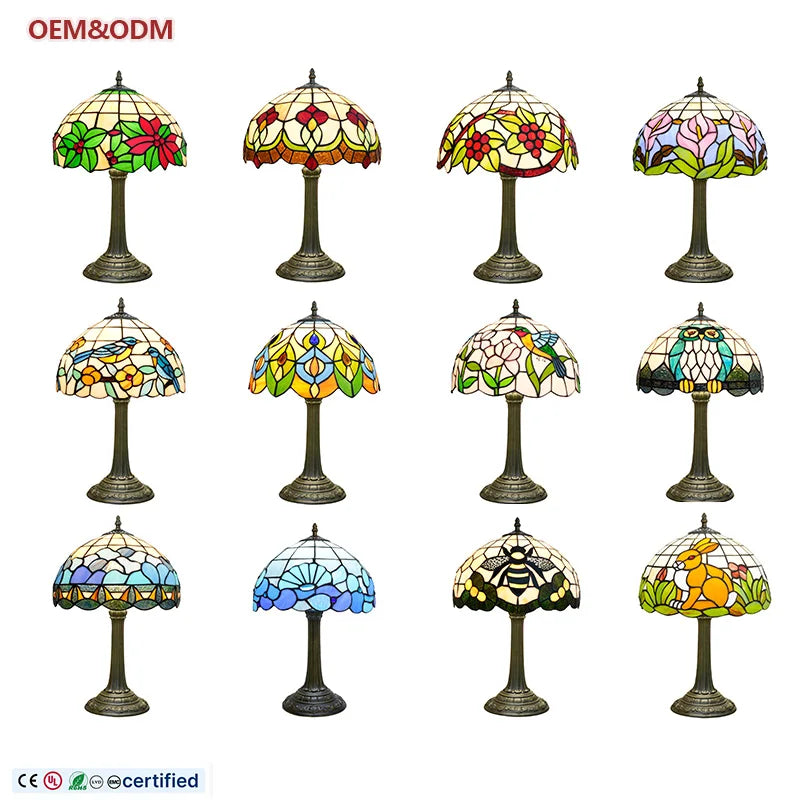 Custom 12-Inch European Creative Tiffany Stained Glass Table Lamp Bedside Lampara De Mesa for Bedroom Restaurant Bar or Hotel