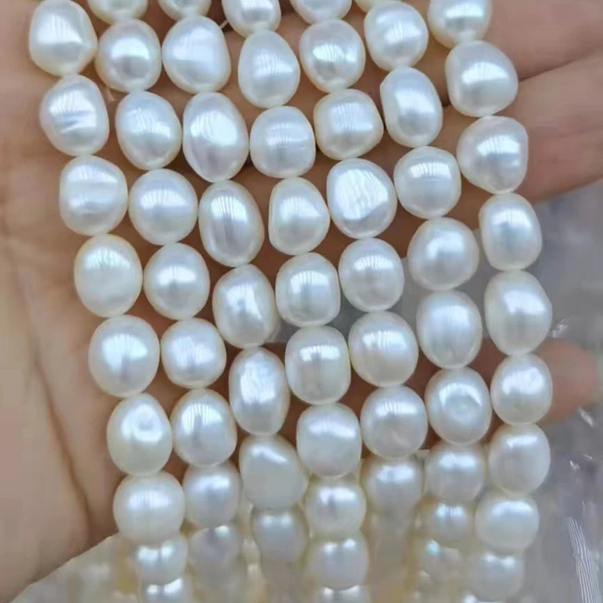 100% Nature Freshwater Pearl in Strand  9 mm Long Baroque Pearl  Available in White pink purple