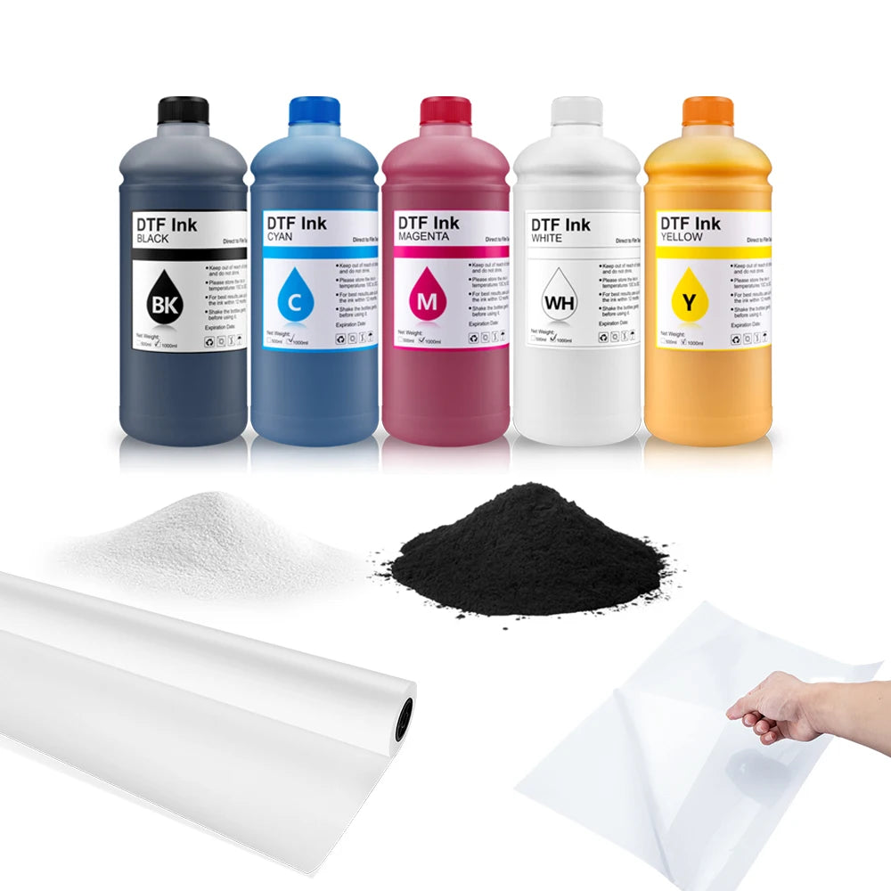 OCBESTJET 1Litre Best Qualtity Transparent Pigment Korien Dtf Ink Dtf Film 13X Roll & Ink and Powder for Epson Et-8550