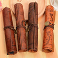 Vintage European Retro Treasure Map Leather Pencil Bag Pluggable Pens Storage Bag Sketch Colored Pencil Volume High Capacity