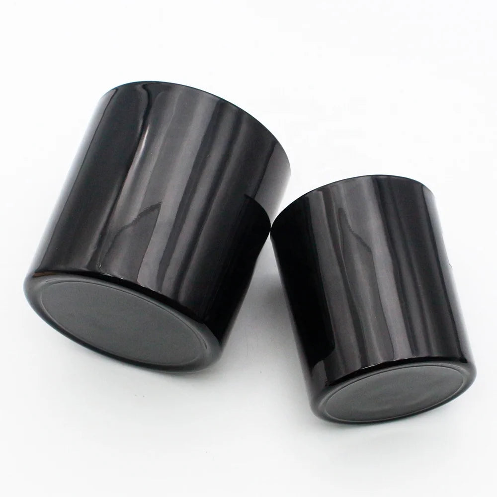LANGXU in Stock Glossy Opaque Black Colors Cylinder Shape Straight Glass Candle Jar Glass Vessel Crystal Container With Lids