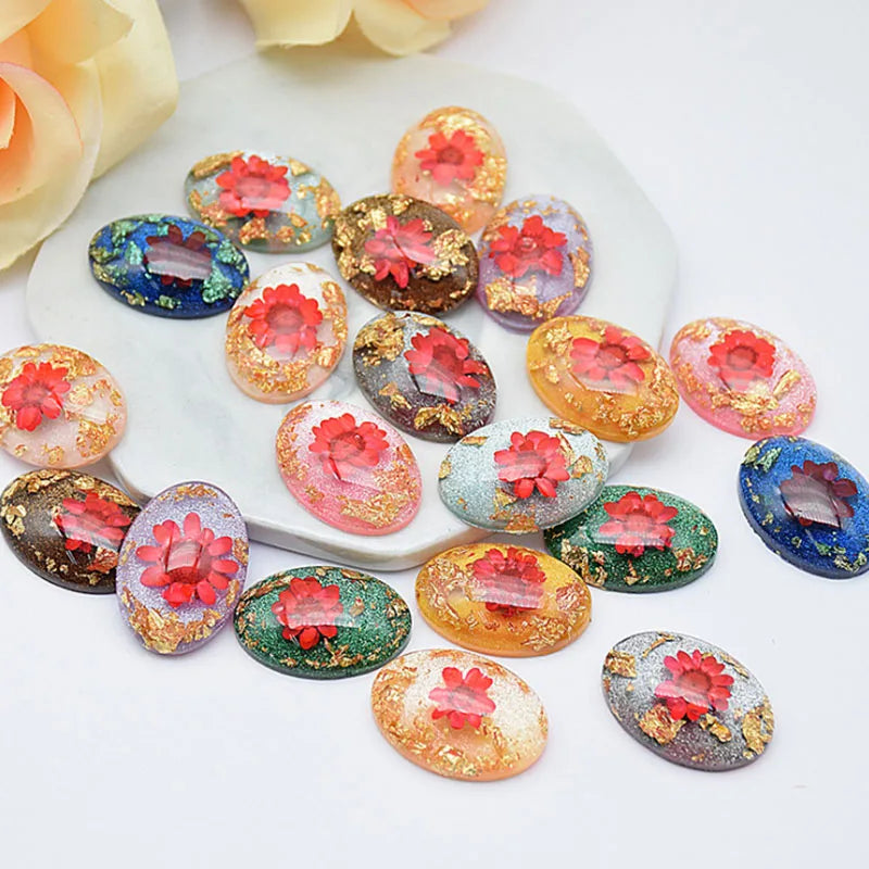 New Oval Dried Flower Resin DIY Earring Patches Headdress Pendant Jewelry Shoes Accessories Flower Pendant Beads