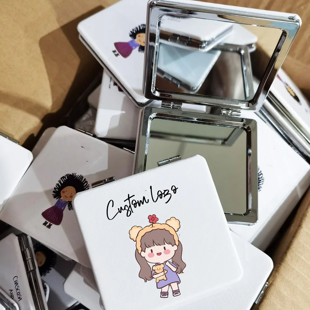 White square Makeup Mirror Wholesale OEM Double Side square Makeup Pocket Mirror Print Your logo Makeup Mirror