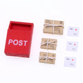 Mini Christmas Red Wood Wooden Mailbox Dollhouse Accessories Paper Gift Letter Post Card Mini Toy Style Accessory for Dollhouses